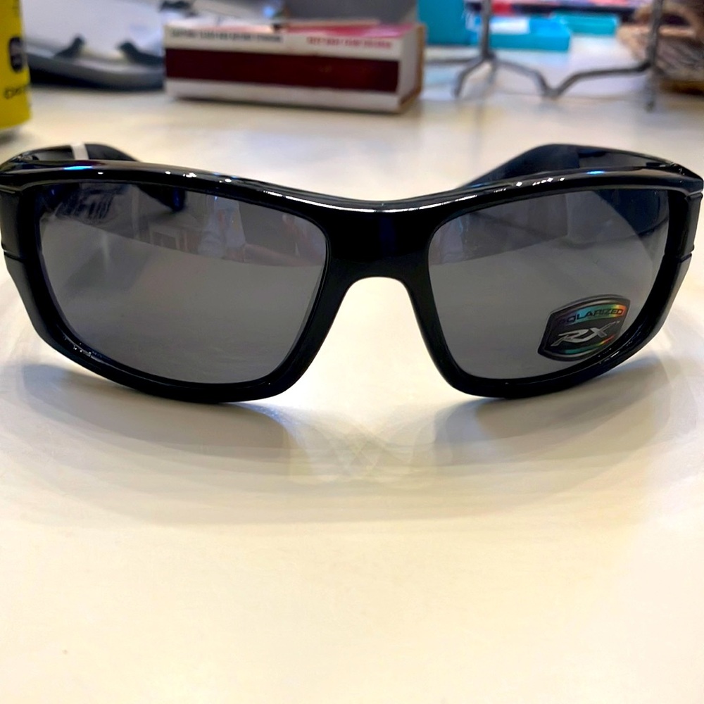 M BIG WAVE GLOSS BLACK POLARIZED WRAP STYLE MENS SUNGLASSES NEW